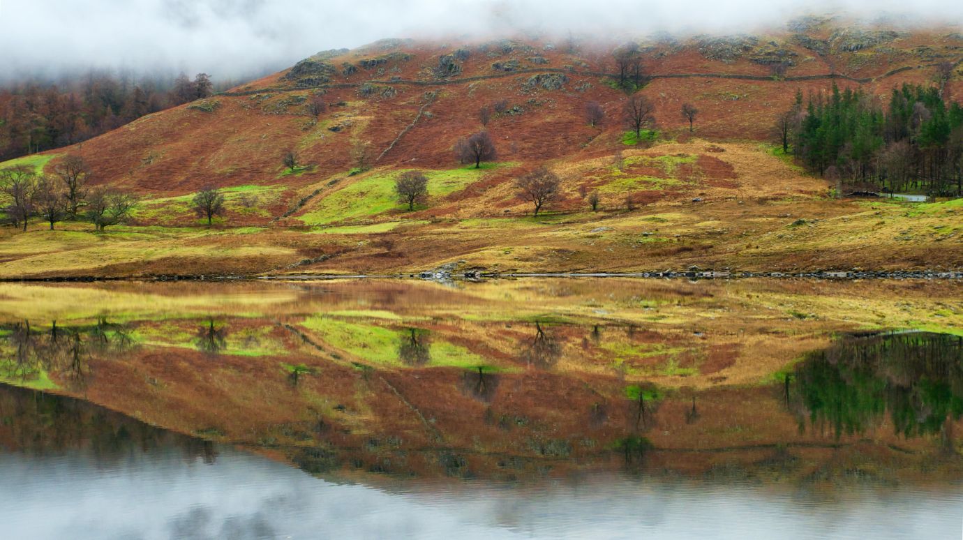 Blea-Tarn-reflections-trees-hills-mist-cloud-symmetry-spring-lake-district-cumbria-1063-12032024