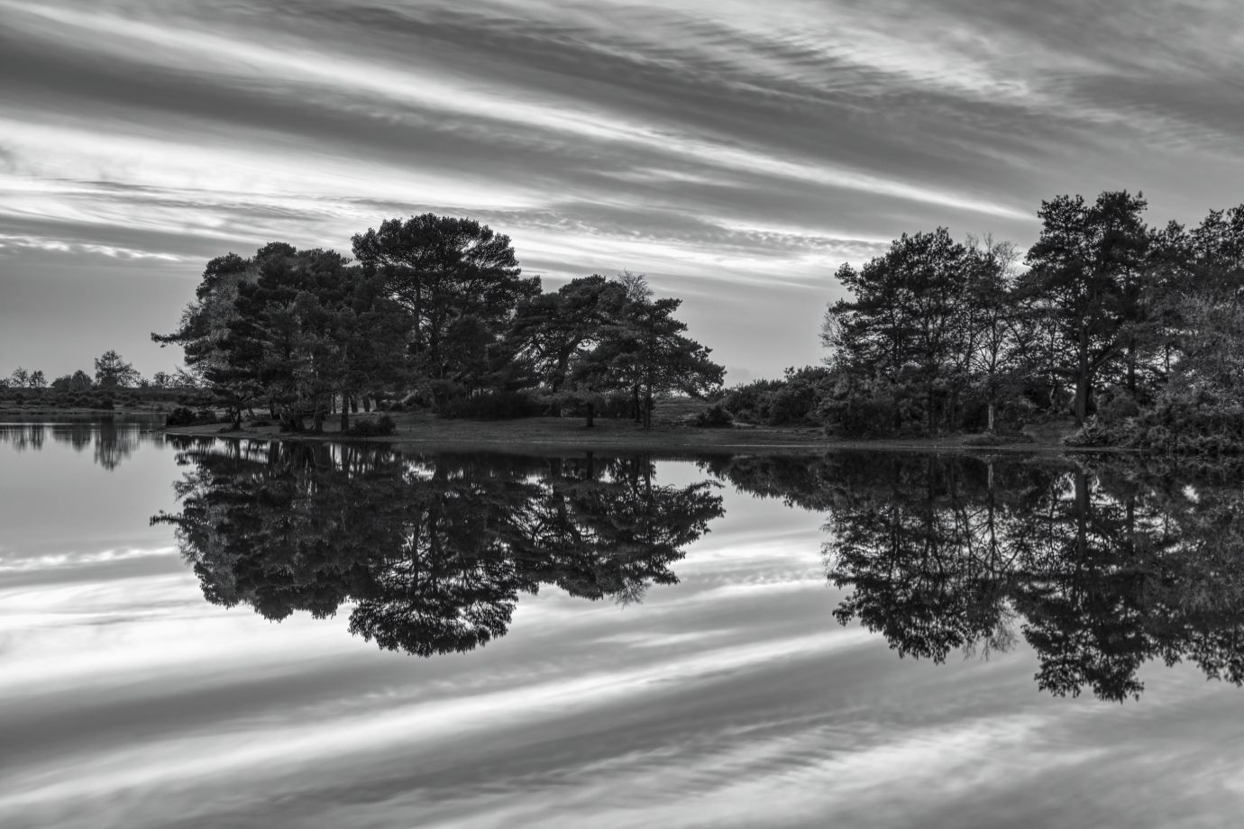 Hatchet-Pond-New-Forest-Hampshire-blue-hour-reflections-autumn-monochrome-8872-15112023