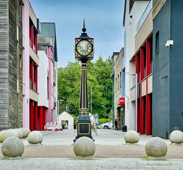 Clock-spheres-buildings-Victoria-Dock-Caernarfon-Wales-iPhone12-IMG-9403-30052024