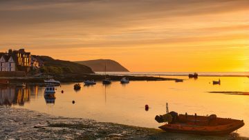 Sunset-boats-cliffs-reflections-summer-Parrog-Newport-Pembrokeshire-Wales-F4151-19062024